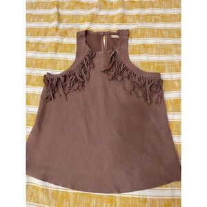 Hollister Faux Suede Fringe Tank Top Brown Boho Festival Sleeveless Small